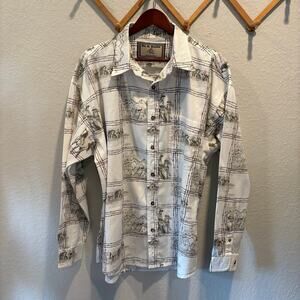 BIT & BRIDLE OUTFITTERS Landscape Design Button-Up Shirt Brown/Tan Sz XL Western